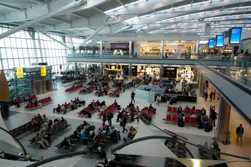 Passengers inside a Gatwick Airport terminal